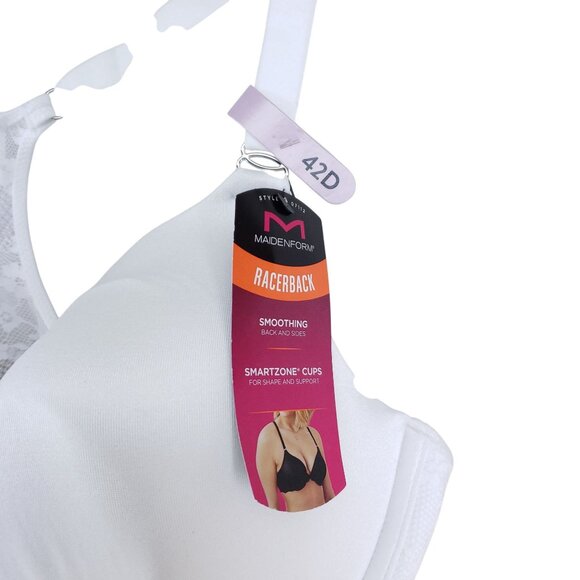 Maidenform Womens Front Close Racerback Bra 42D White Lace & Smooth Smartzone - Picture 5 of 7